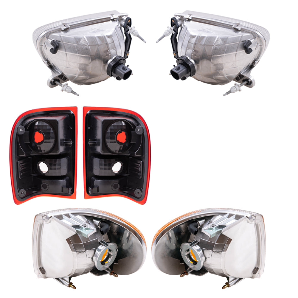 Brock Aftermarket Replacement Driver Left Passenger Right Headlight-Park/Signal Light-Tail Light 6 Piece Set Compatible with 1998-2001 Mercury Mountaineer