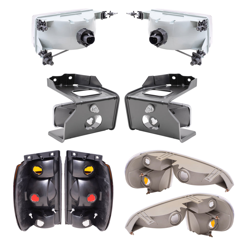 Brock Aftermarket Replacement Driver Left Passenger Right Headlight-Fog Light-Park/Signal/Side Marker Light-Tail Light 8 Piece Set Compatible with 1995-1997 Ford Explorer Except Limited