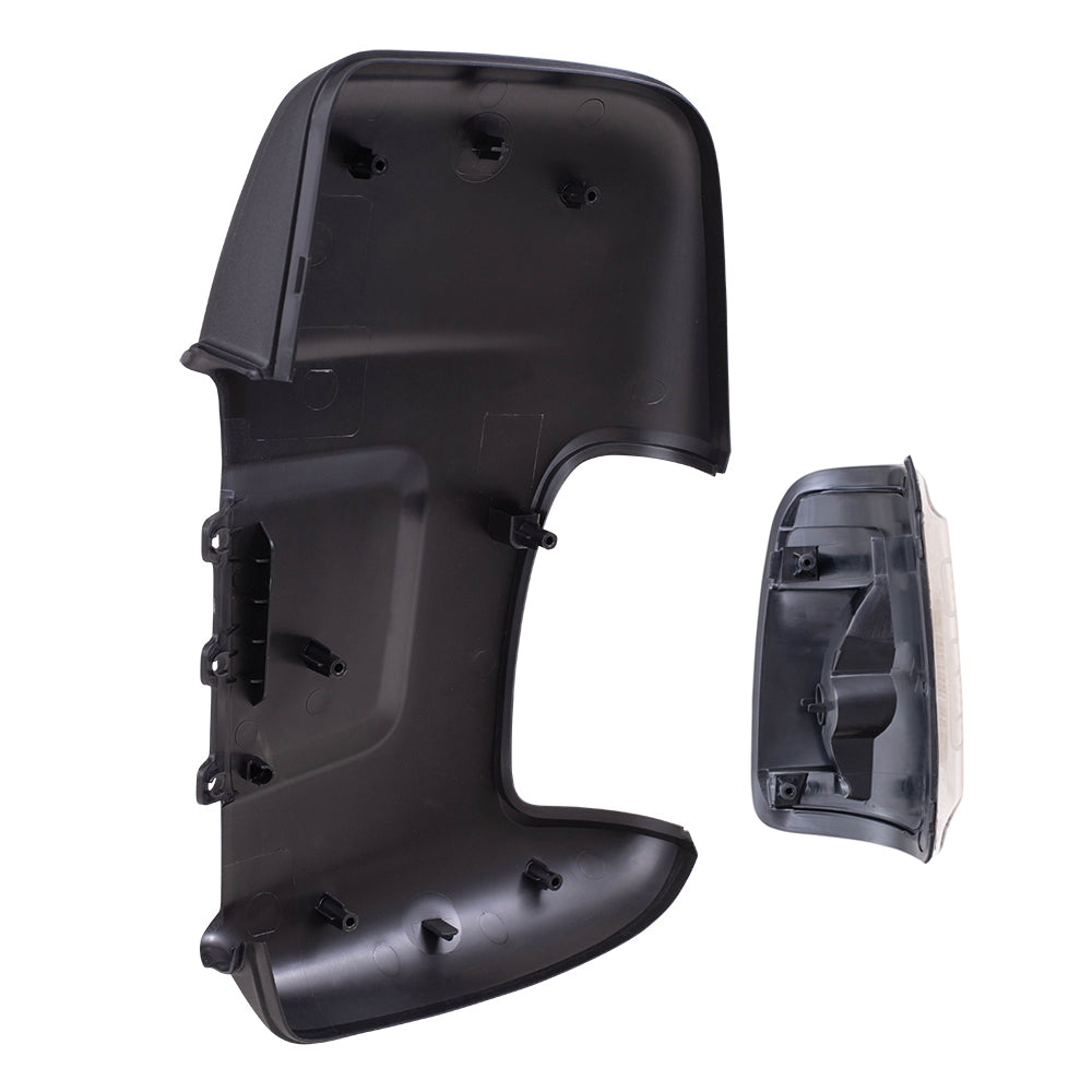 Brock Replacement Passenger Side Long Mirror Arm Turn Signal Light and Mirror Arm Cover Textured Black Compatible with 2015-2020 Transit