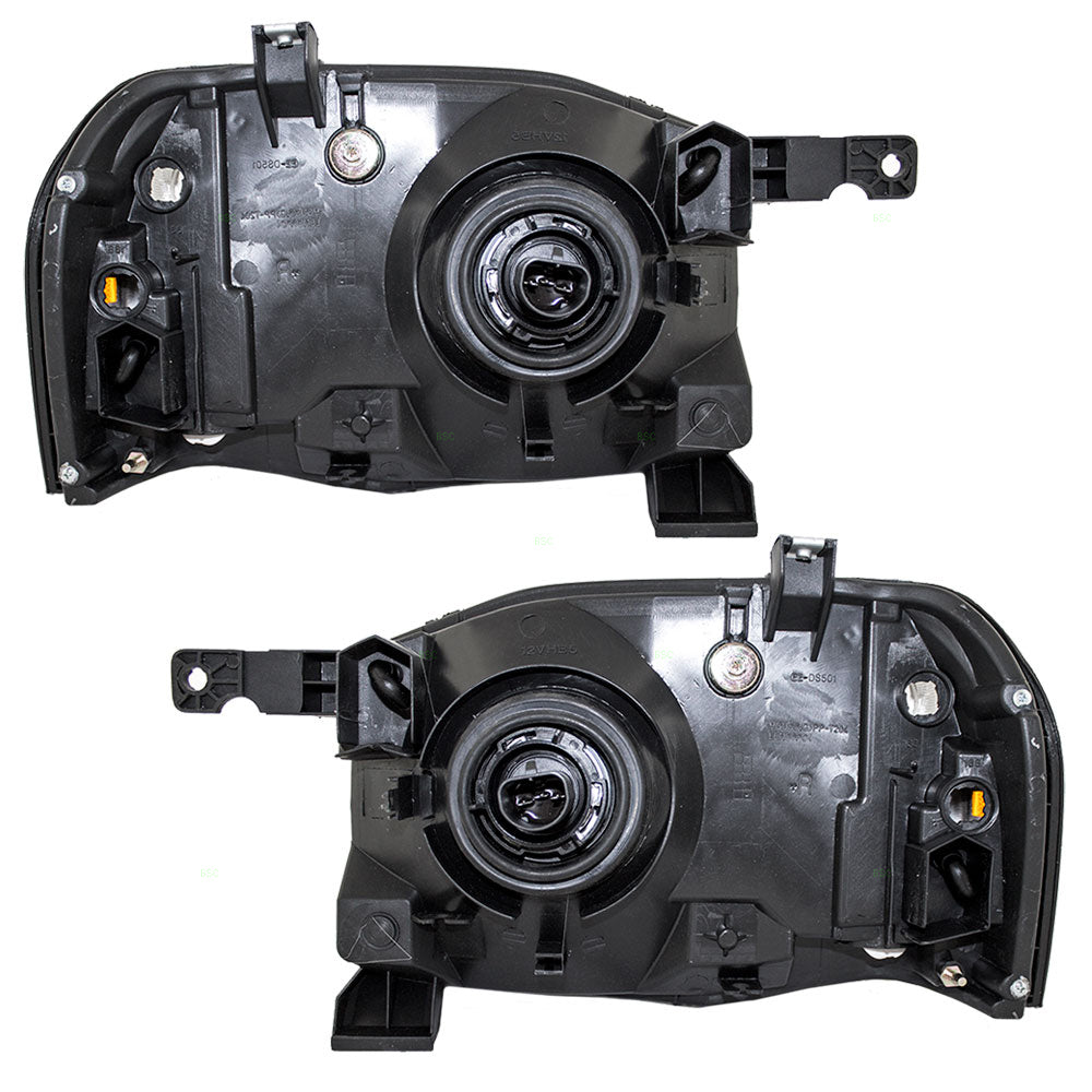 Set of Headlights for 01-04 Nissan Frontier Pickup Truck - Black & Chrome Bezels