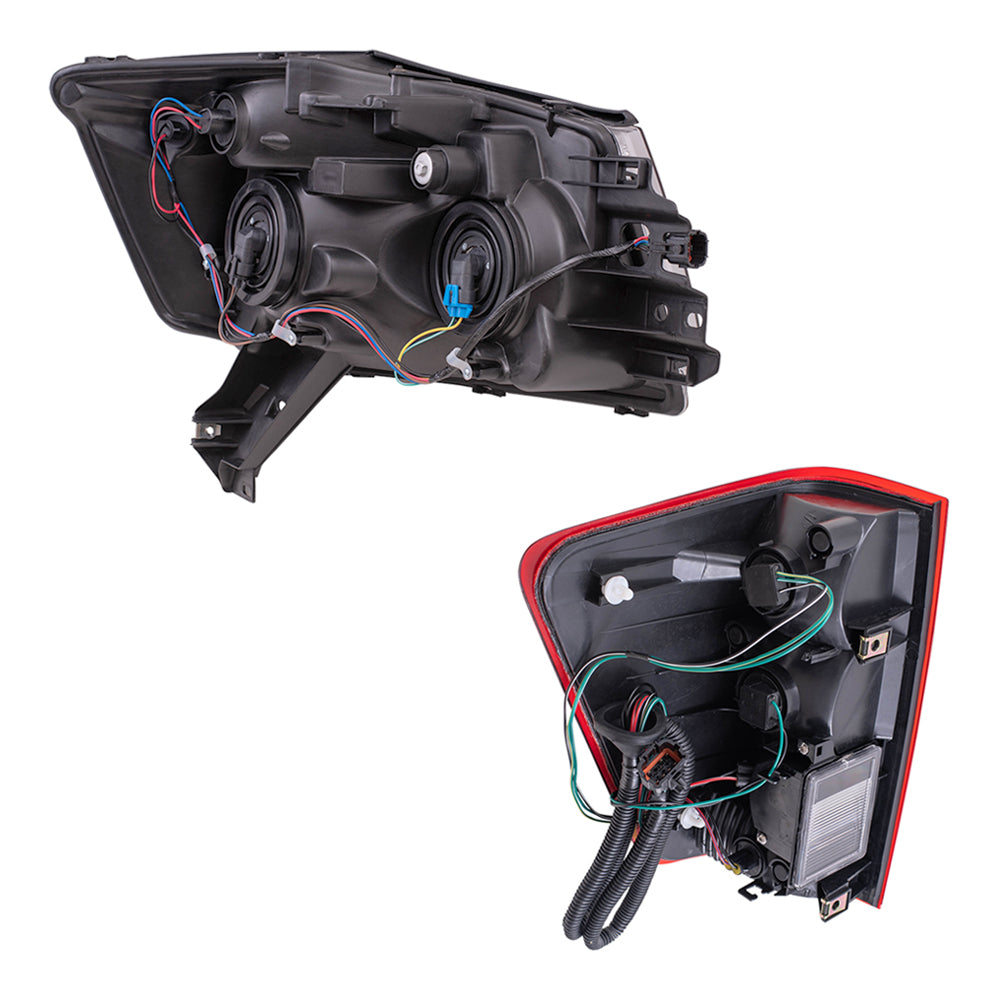 Brock Replacement Halogen Combination Headlight and Tail Light 4 Piece Set Compatible with 08-15 Titan W/ Utility Bed