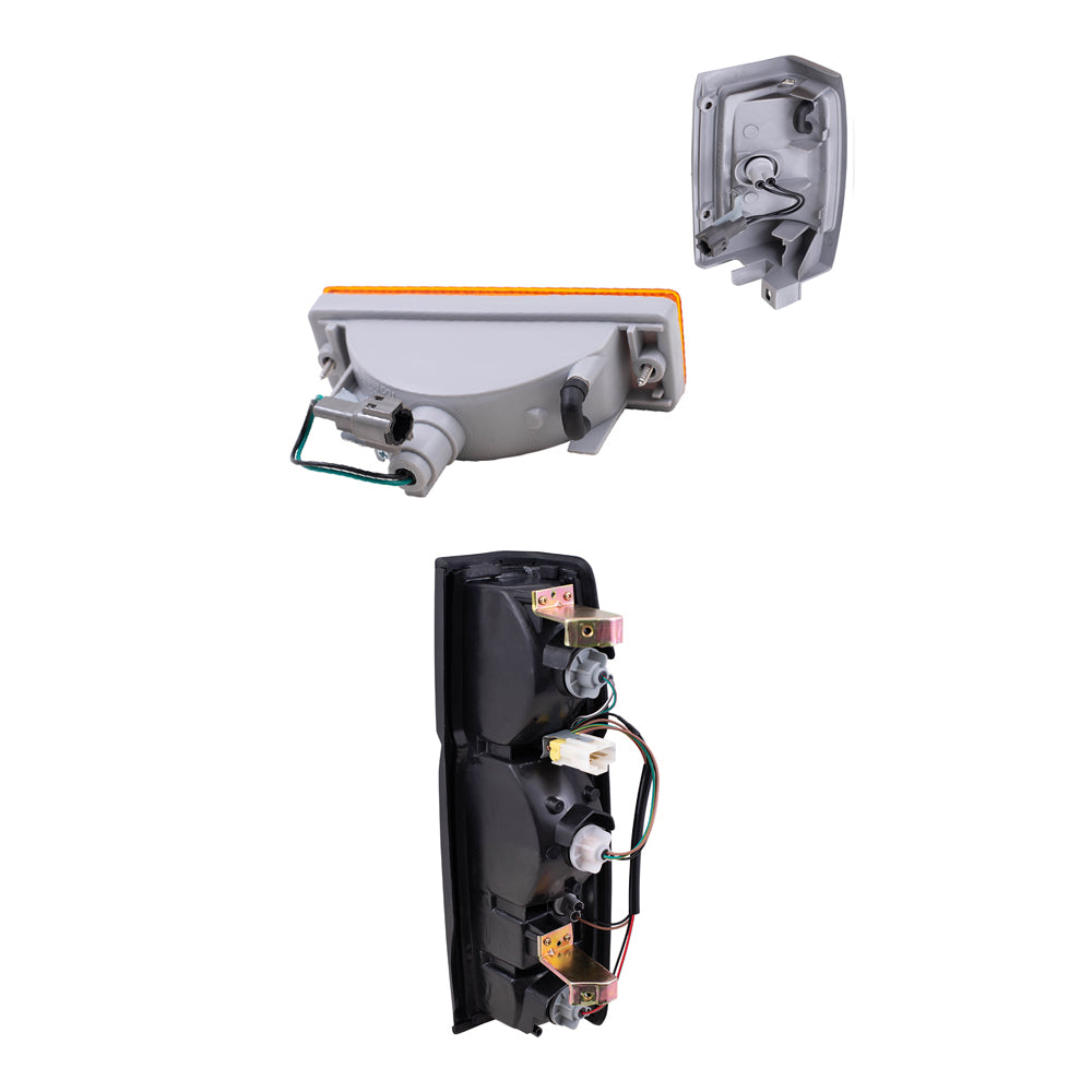 Brock Replacement Side Marker Light Assemblies with Black Bezels, Park/Signal Light Assemblies and Tail Light Assemblies 6 Piece Set Compatible with 1990-1994 D21 WITHOUT Dual Rear Wheels