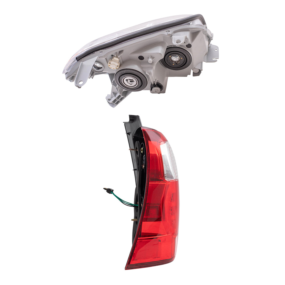 Brock Replacement Driver and Passenger Side Halogen Combination Headlight Units with Chrome Bezel and Tail Light Units 4 Piece Set Comaptible with 2006-2009 4Runner Limted/SR5