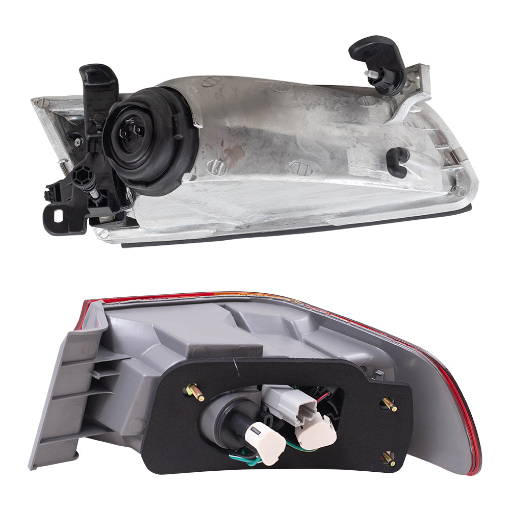 Brock Replacement Driver and Passenger Side Halogen Headlights and Quarter Mounted Tail Lights 4 Piece Set Compatible with 1997-1999 Camry