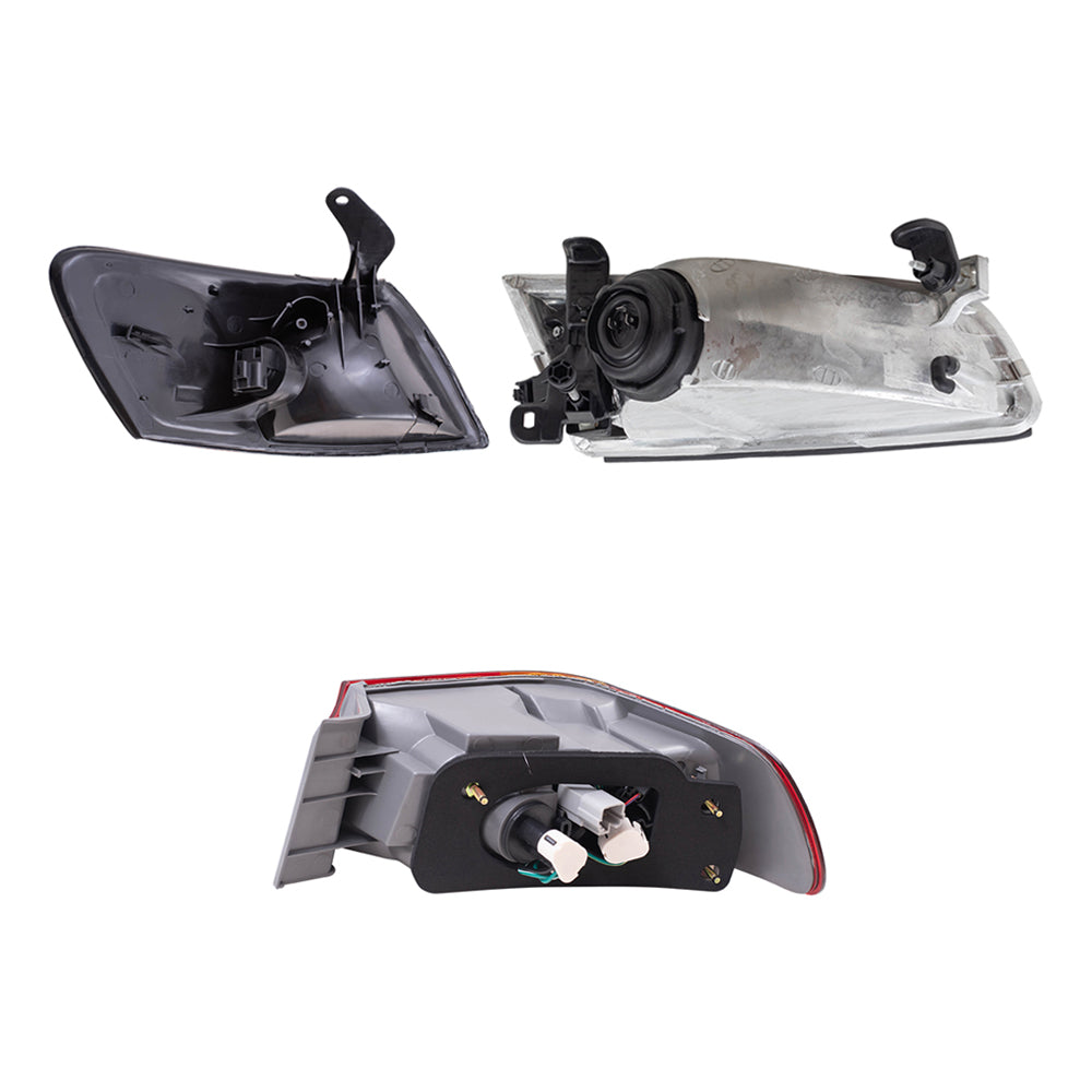 Brock Replacement Driver and Passenger Side Headlights, Park Signal Lights and Tail Lights 6 Piece Set Compatible with 1997-1999 Camry