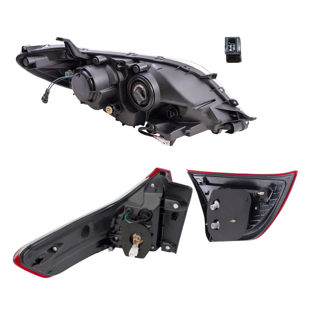 Brock Aftermarket Replacement Part Driver & Passenger Side Headlights w/LED DRLs, Tail Lights Quarter & Liftgate Mounted, & Fog Lights Kit Set Compatible with 2015-2017 Toyota Sienna EXCEPT SE