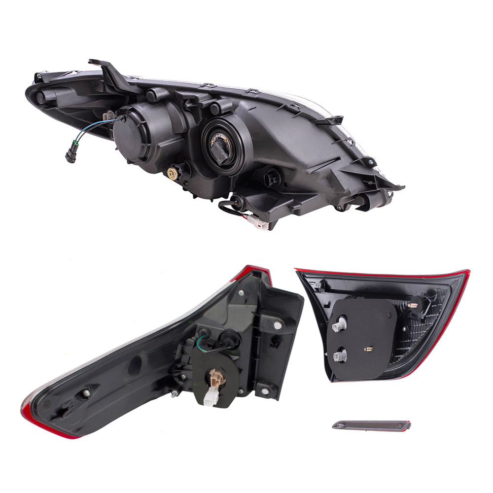 Brock Aftermarket Replacement Part Driver & Passenger Side Headlights w/LED DRLs, Tail Lights Quarter & Liftgate Mounted, & Rear Bumper Reflectors Set Compatible with 2015-2019 Toyota Sienna EXCEPT SE