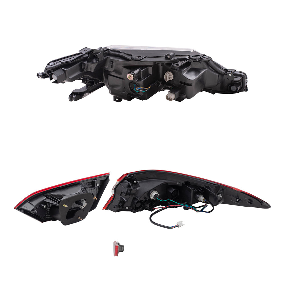 Brock Replacement Headlights, Tail Lights Quarter Mounted & Lid Mounted, and Bumper Reflectors 8 Piece Set Compatible with 2019-2020 Camry L/LE & 2019 Camry Hybrid LE & 2020 Camry Hybrid SE