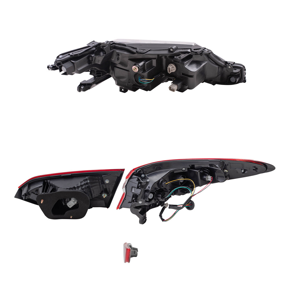 Brock Replacement Driver and Passenger Side Headlights, Tail Lights Quarter Mounted & Lid Mounted, and Bumper Reflectors 8 Piece Set Compatible with 2019-2020 Camry SE & 2019 Camry Hybrid SE