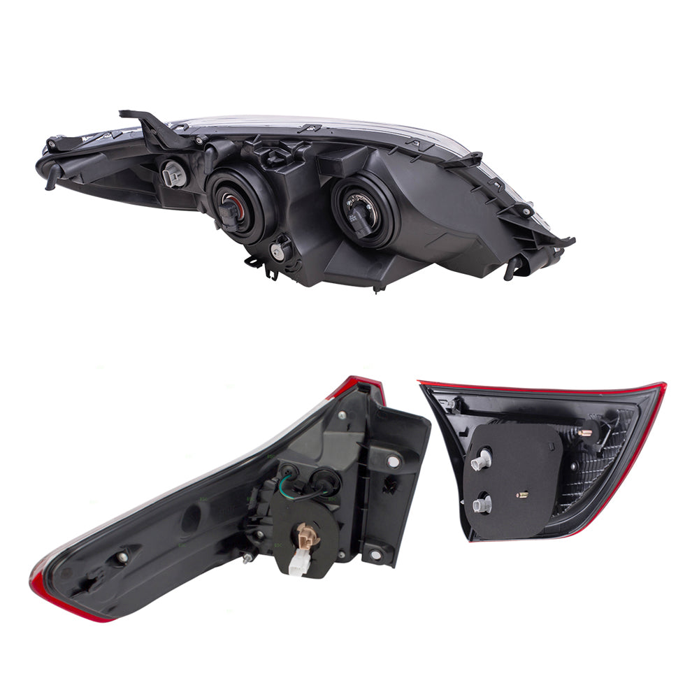 Brock Aftermarket Replacement Part Set of Halogen Combination Headlights w/o LED Daytime Running lights & Tail Lights Quarter & Liftgate Mounted Compatible with 2015-2019 Toyota Sienna EXCEPT SE