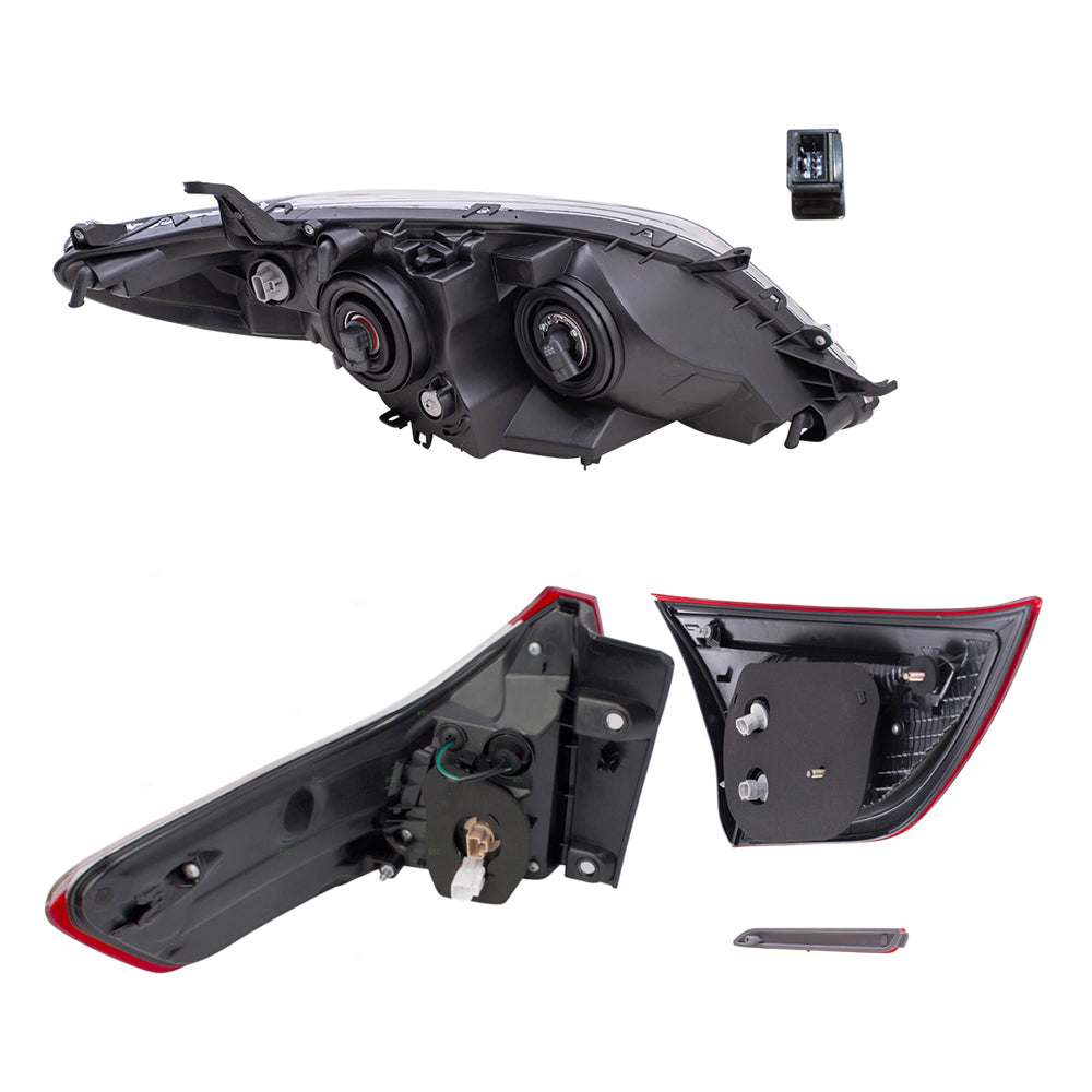 Brock Aftermarket Replacement Part Set of Headlights w/o LED Daytime Running light, Fog Lights Kit, Tail Lights, & Rear Bumper Reflectors Set Compatible with 2015-2017 Toyota Sienna EXCEPT SE