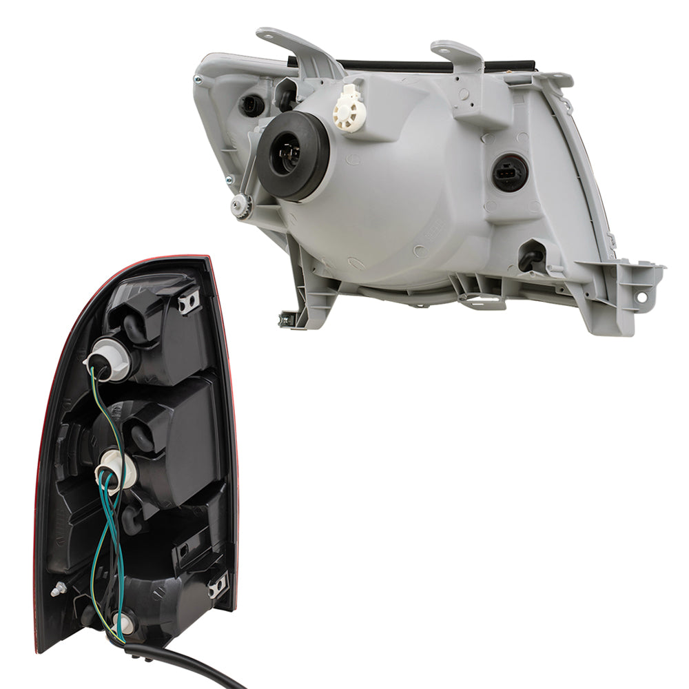 Brock Replacement 4 Pc Headlights & Tail Lights w/ Dark Chrome Bezels Compatible with 2005-2011 Tacoma