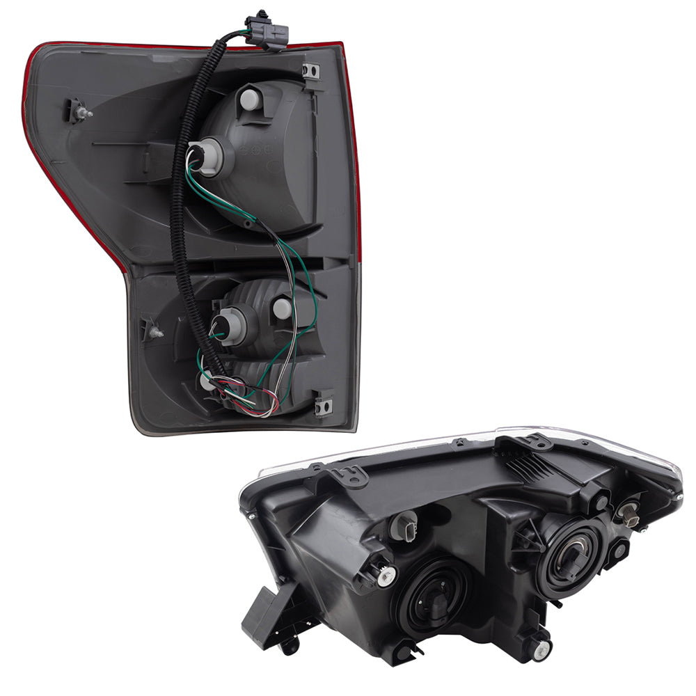 Brock Replacement Headlights with Tail Lights without Level Adjuster Compatible with 2007 2008 2009 Tundra