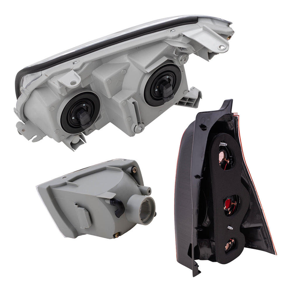 Brock Replacement Headlights Tail Lights and Front Signal Lamps with Daytime Running Lights Compatible with 2003 2004 2005 4Runner