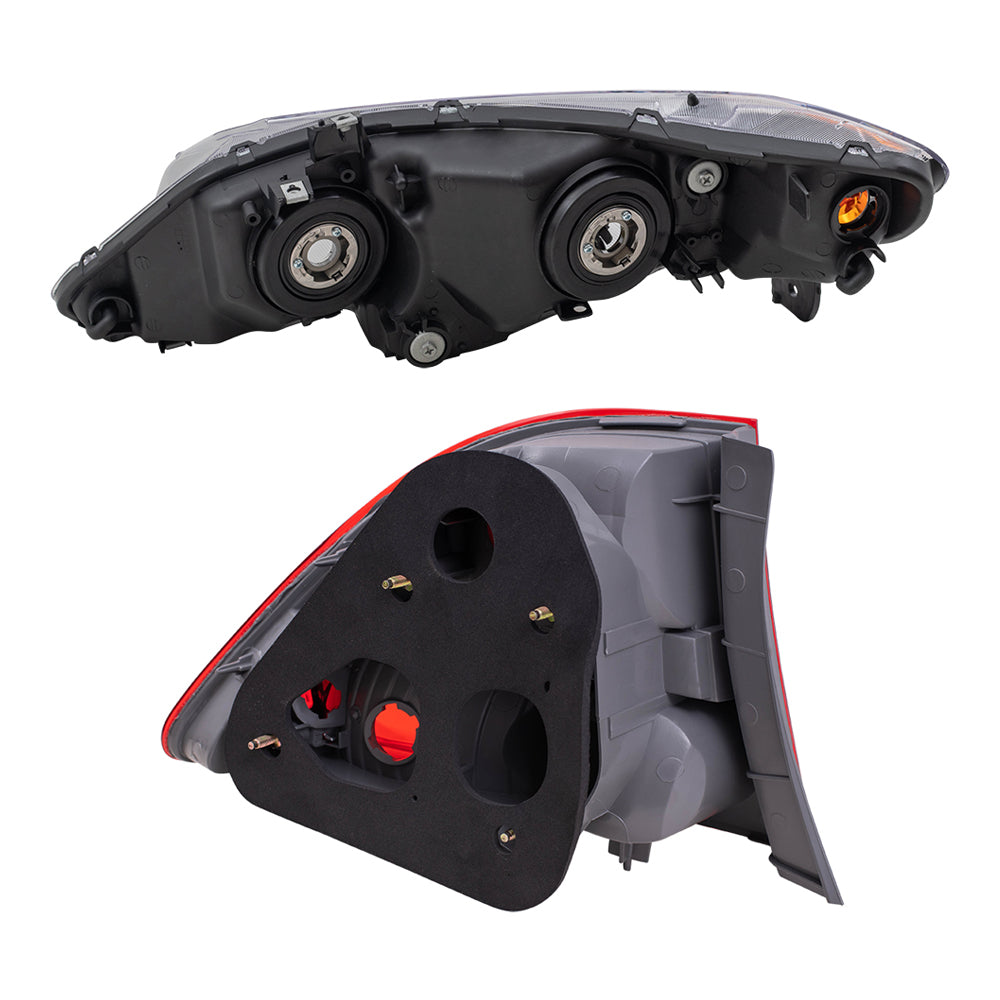 Brock Replacement Halogen Headlights with Tail Lights Compatible with 2006 2007 2008 Civic Sedan 1.8L 2.0L