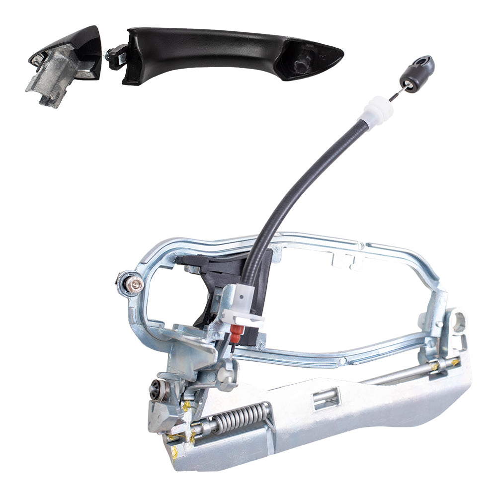 Brock Replacement Rear Passenger Side Textured Black Outside Door Handle Without Keyhole and Door Handle Carrier with Cable Base Set Compatible with 2000-2006 X5