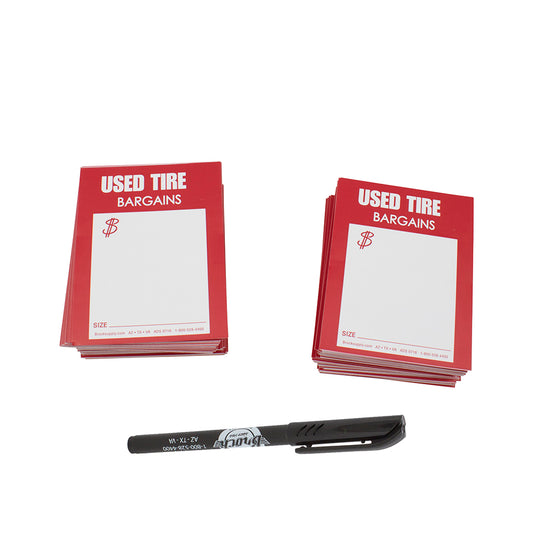 500 Piece Box Set Staple On Used Tire Tag Sales Labels Red & White 4" x 5 1/8" w/ Brockmark Marker for Auto Tire Retail Shops