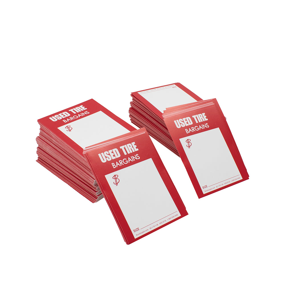 500 Piece Box Set Staple On Used Tire Tag Sales Labels Red & White 4" x 5 1/8" w/ Brockmark Marker for Auto Tire Retail Shops