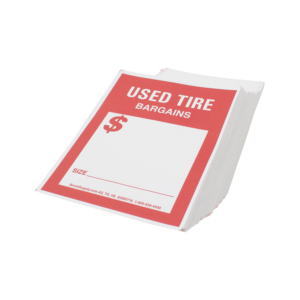 250 Piece Box Set Stick On Adhesive Used Tire Tag Sticker Labels Red & White 4" x 5 1/8"