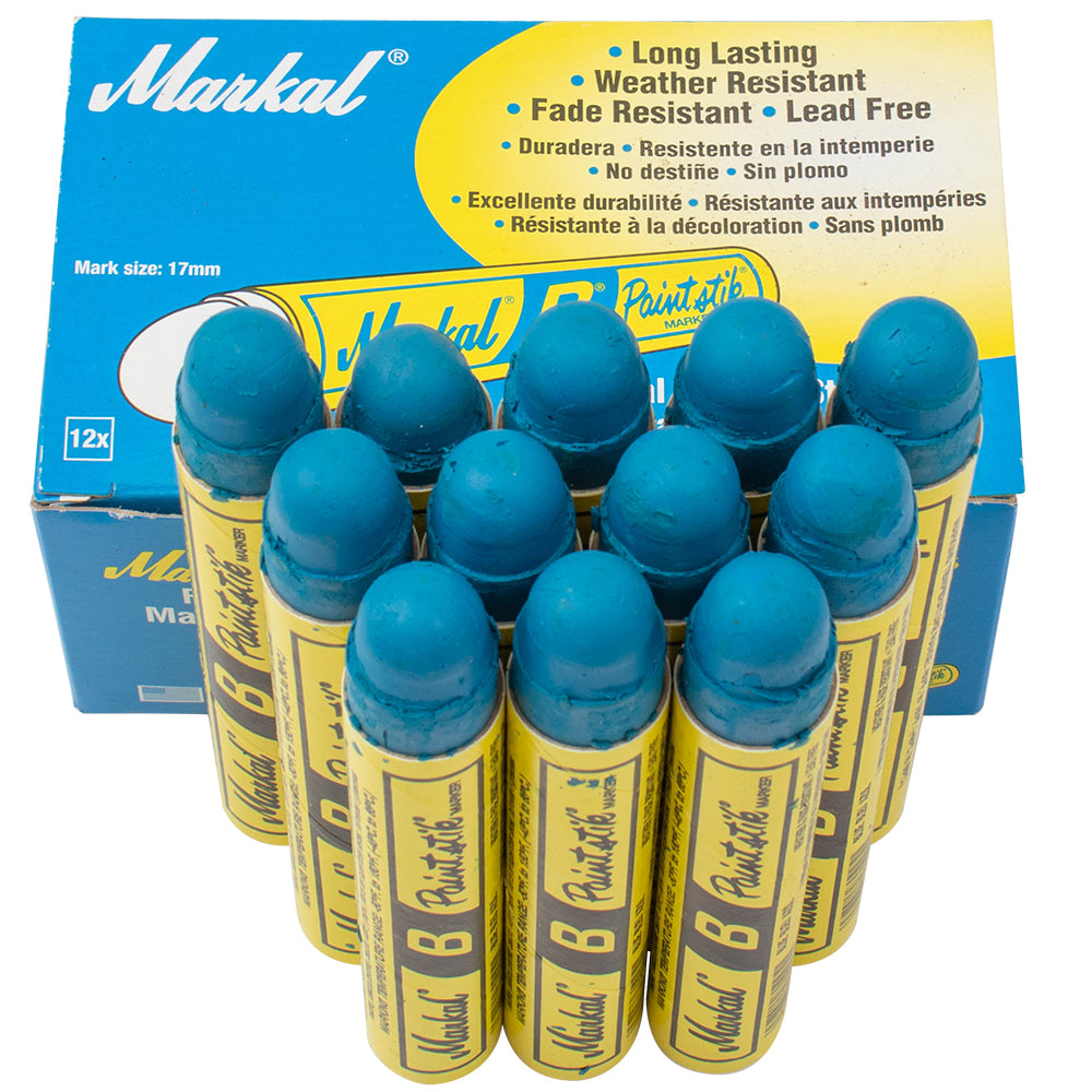12 Pc Box Blue Markal B Paintstiks Crayon Marks Water Oil Dirt Extreme Temp Paint Stick Chalk for Auto Tire Construction Fabric Lumber
