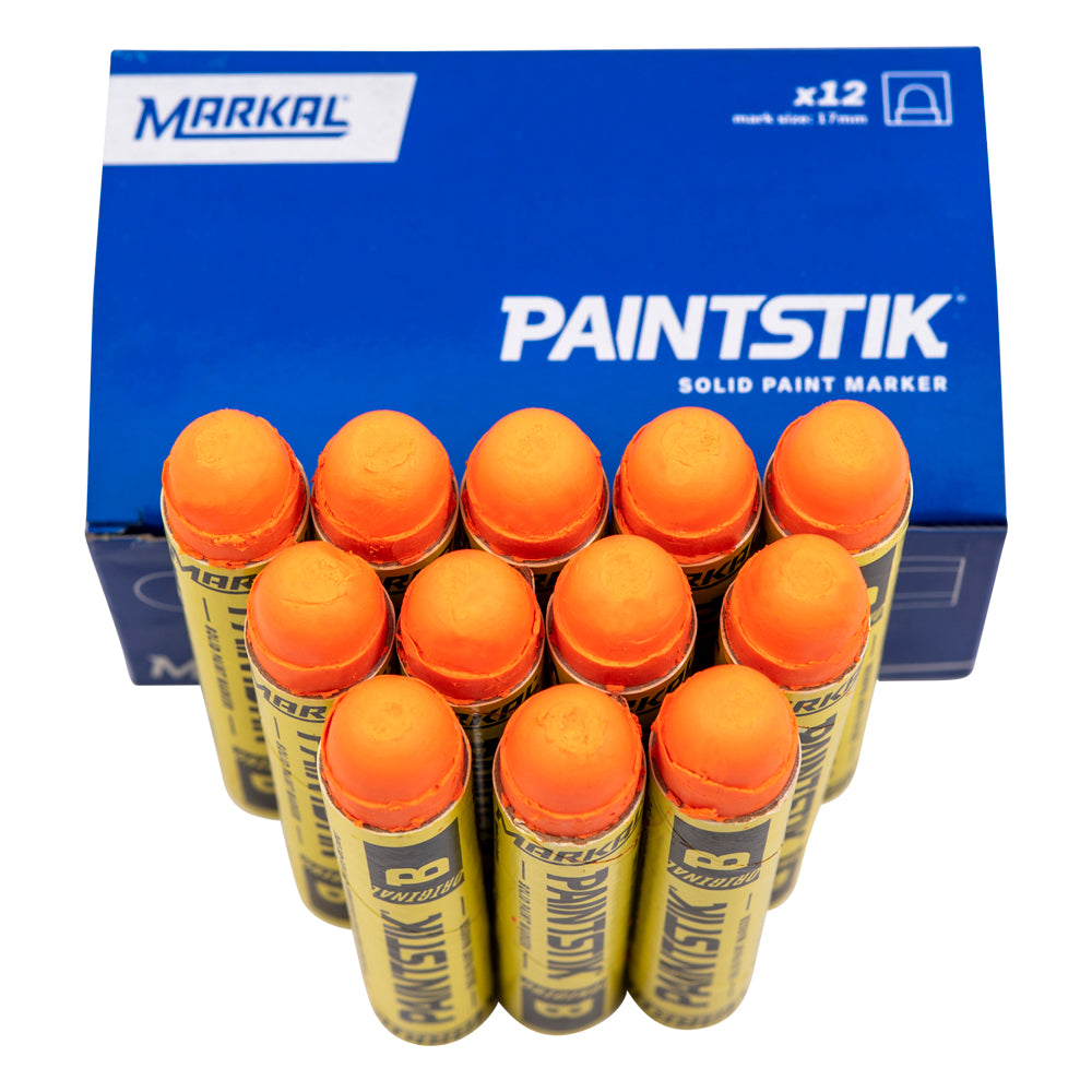 12 Pc Box Flourescent Orange Markal B Paintstiks Glow UV Black Light Crayon Metal Glass Wood Rubber for Auto Tire Construction Lumber