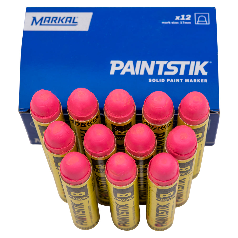12 Pc Box Flourescent Pink Markal B Paintstiks Glow UV Black Light Crayon Metal Glass Wood Rubber for Auto Tire Construction Lumber
