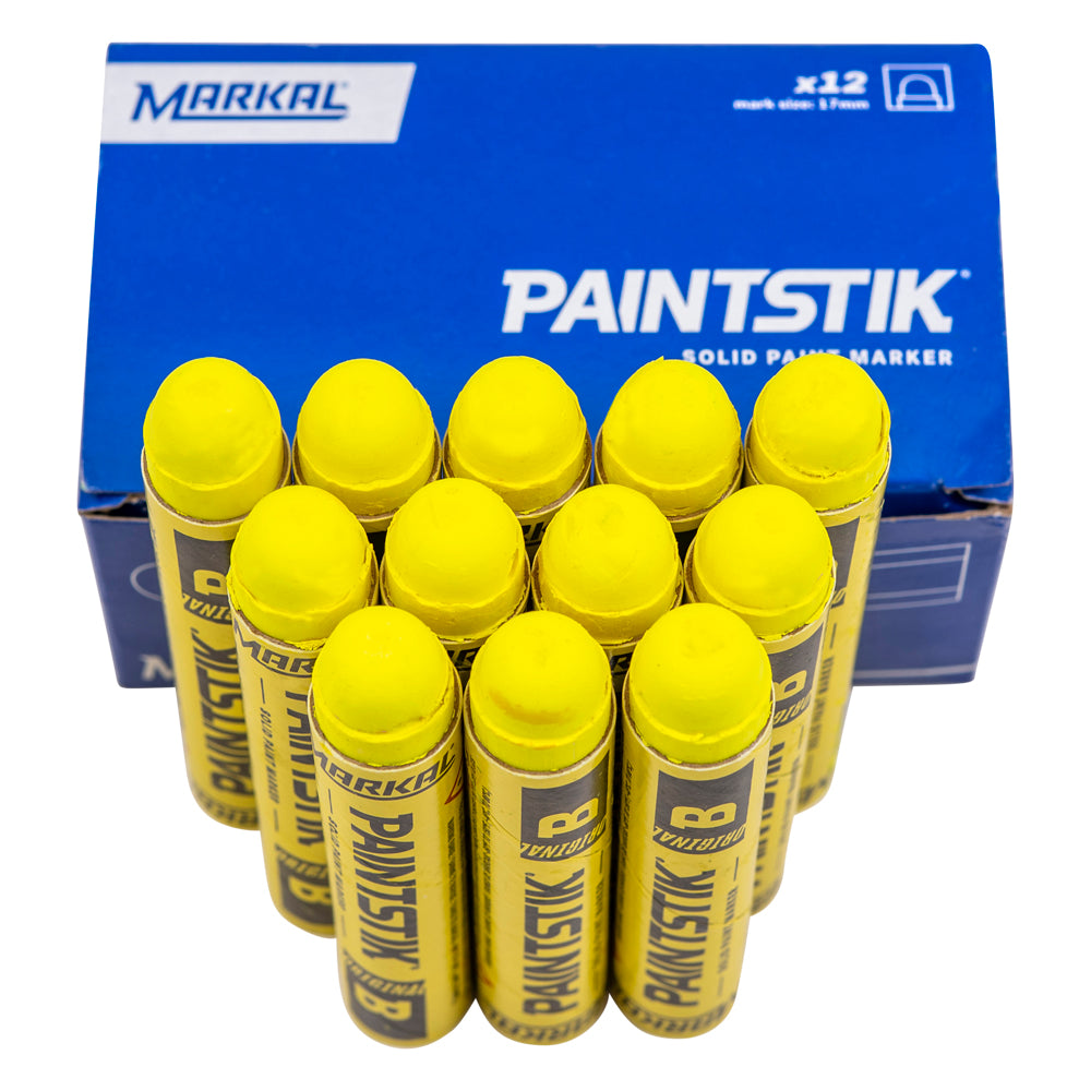 12 Pc Box Flourescent Yellow Markal B Paintstiks Glow UV Black Light Crayon Marks Metal Glass Wood Rubber for Auto Tire Construction Lumber