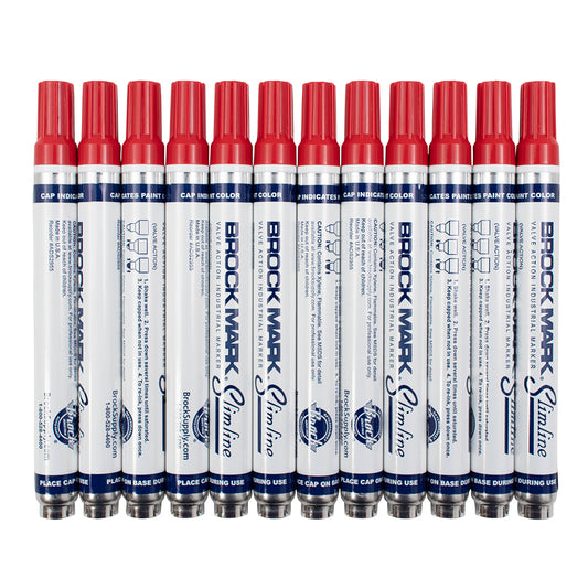 12 Pc Set Red Brockmark Slimline Industrial Paint Markers Opaque Gloss Pen Metal Wood Plastic Glass for Auto Construction Arts Home