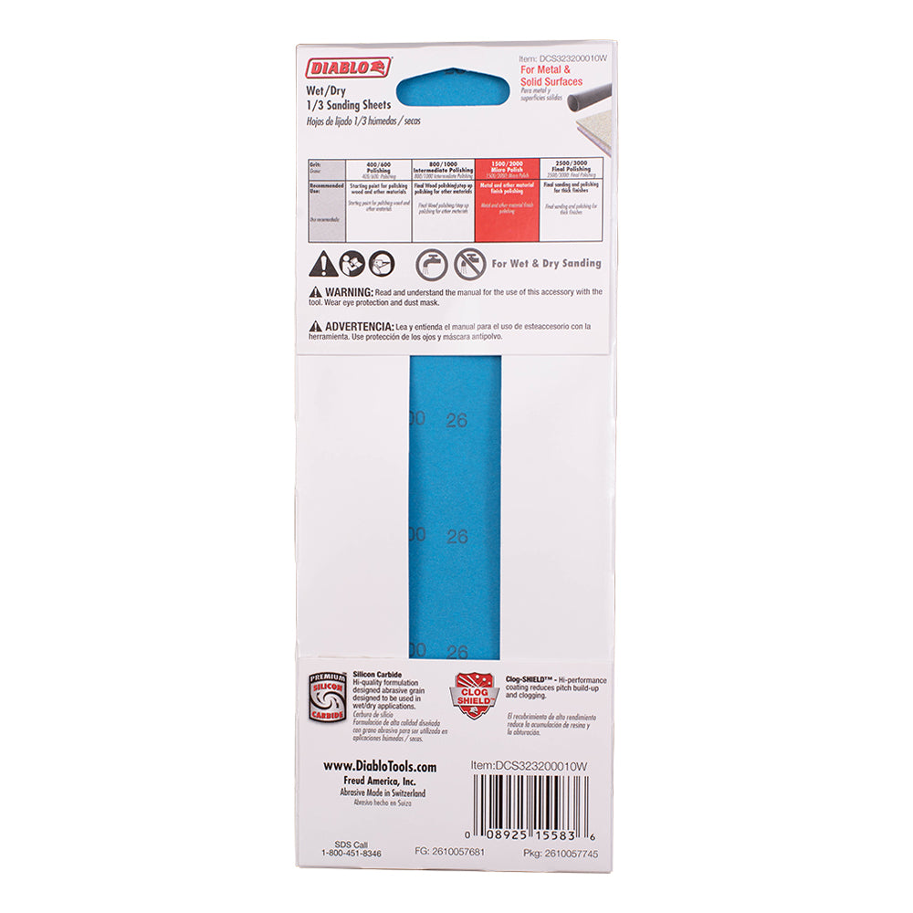 Sanding Sheet 2000 Grit, 1/3 Sheet, Wet/Dry, and Premium Silicone Carbide Blend for Finish Polishing 10 Pack