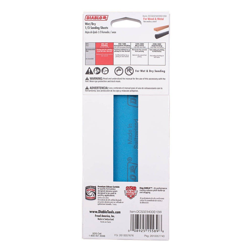 10 Pack of Sanding Sheet 400 Grit, 1/3 Sheet, and Wet/Dry