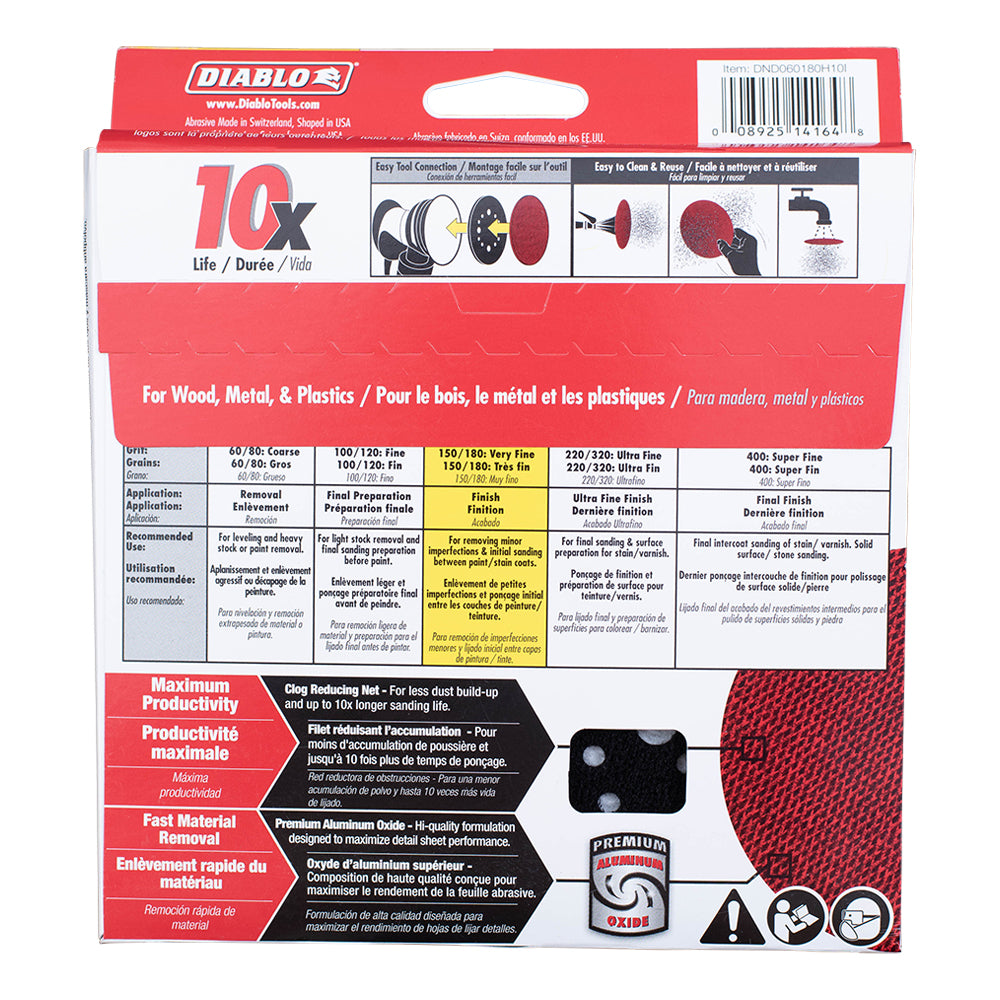 10 Pack of Sanding Discs with Connection Pad 180 Fine Grit and 1/3 Sheet