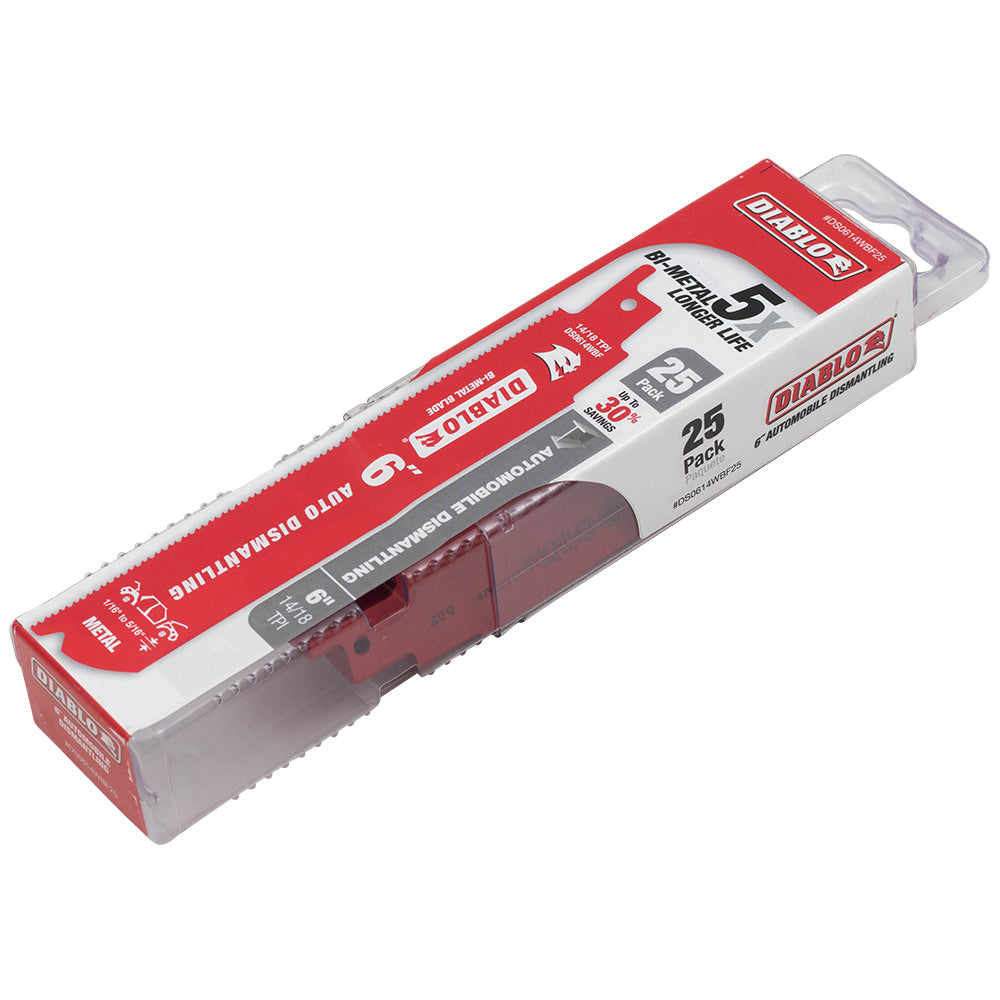 Diablo Steel Demon Bi-Metal Auto Dismantling Reciprocating Saw Blades 6 inch 14/18 TPI for 1/16-5/16 Medium Metals - 25 Pack