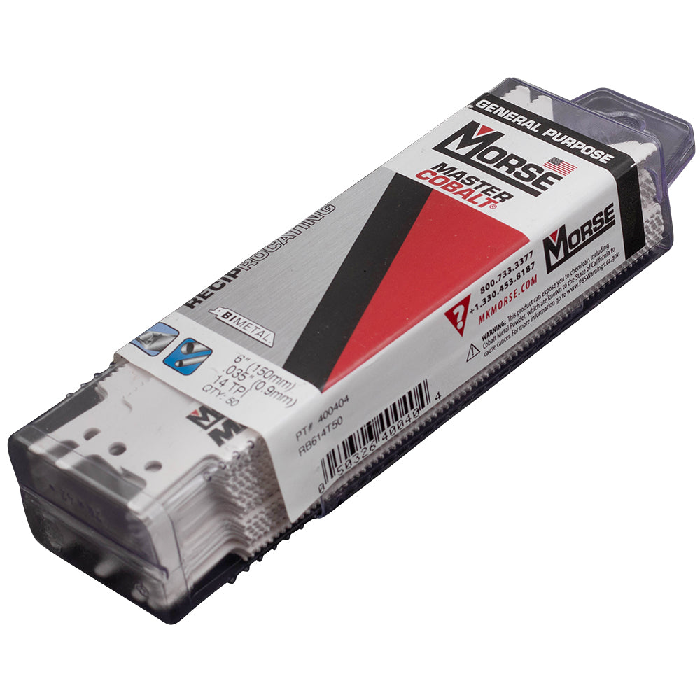 50 Pc MK Morse Master Cobalt Bi-Metal Reciprocating Saw Blades 14 TPI 6" x 3/4" x .035" Metal Wood Cutting for Industrial Shop DIY Hobby