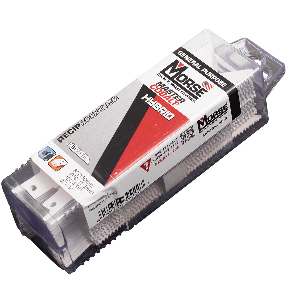 50 Pc Set MK Morse Master Cobalt Hybrid Bi Metal 10-14 TPI Reciprocating Saw Blades Metal Plastic Wood Cutting for Industrial Shop DIY Hobby