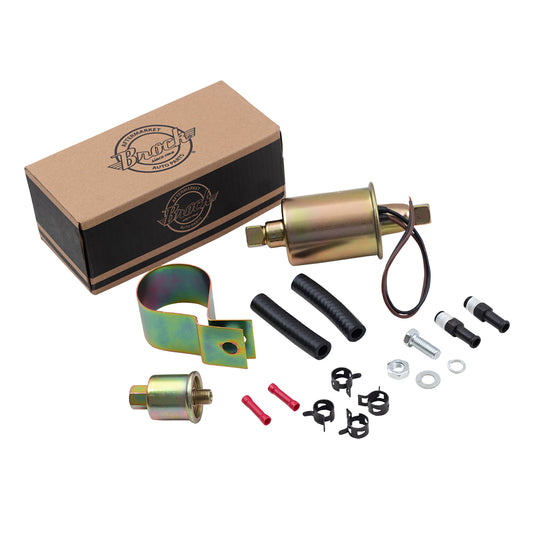 Brock Replacement Universal 6 Volt Electric Fuel Pump w/Installation Kit Inline Type 5-8 PSI 5/16 Inlet & Outlet Compatible with Carbureted Models E8011 SP1124
