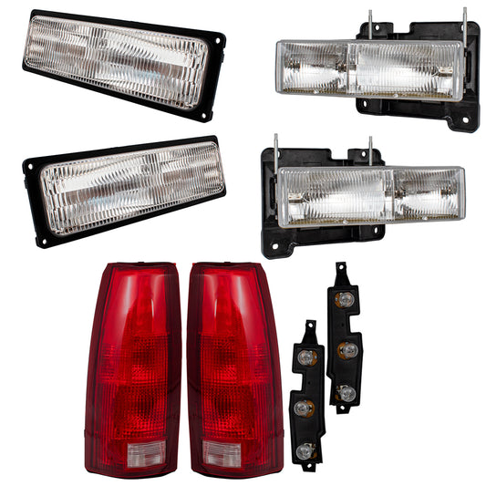 Composite Headlights, Tail Lights and Front Signal Marker Lights Compatible with 1994-1999 C/K 1500 2500 3500 Old Body Style Pickup Truck