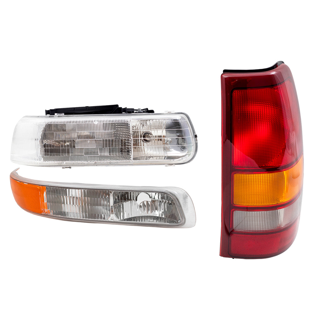 Headlights, Tail Lights & Park Signal Side Lamps 6 Pc Driver and Passenger Set Compatible with 1999-2002 Silverado 1500/2500 Fleetside