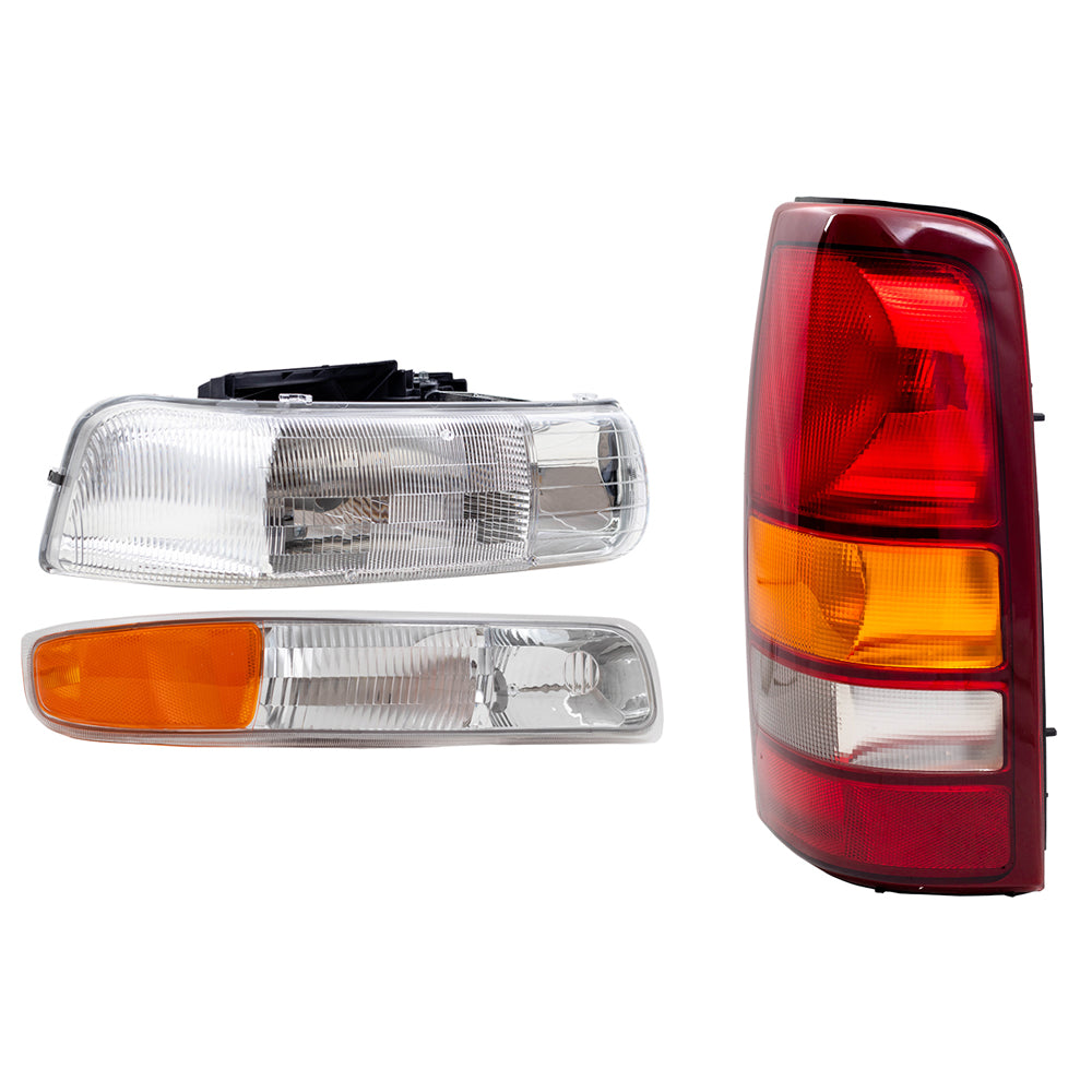 Headlights, Tail Lights & Park Signal Side Lamps 6 Pc Driver and Passenger Set Compatible with 1999-2002 Silverado 1500/2500 Fleetside