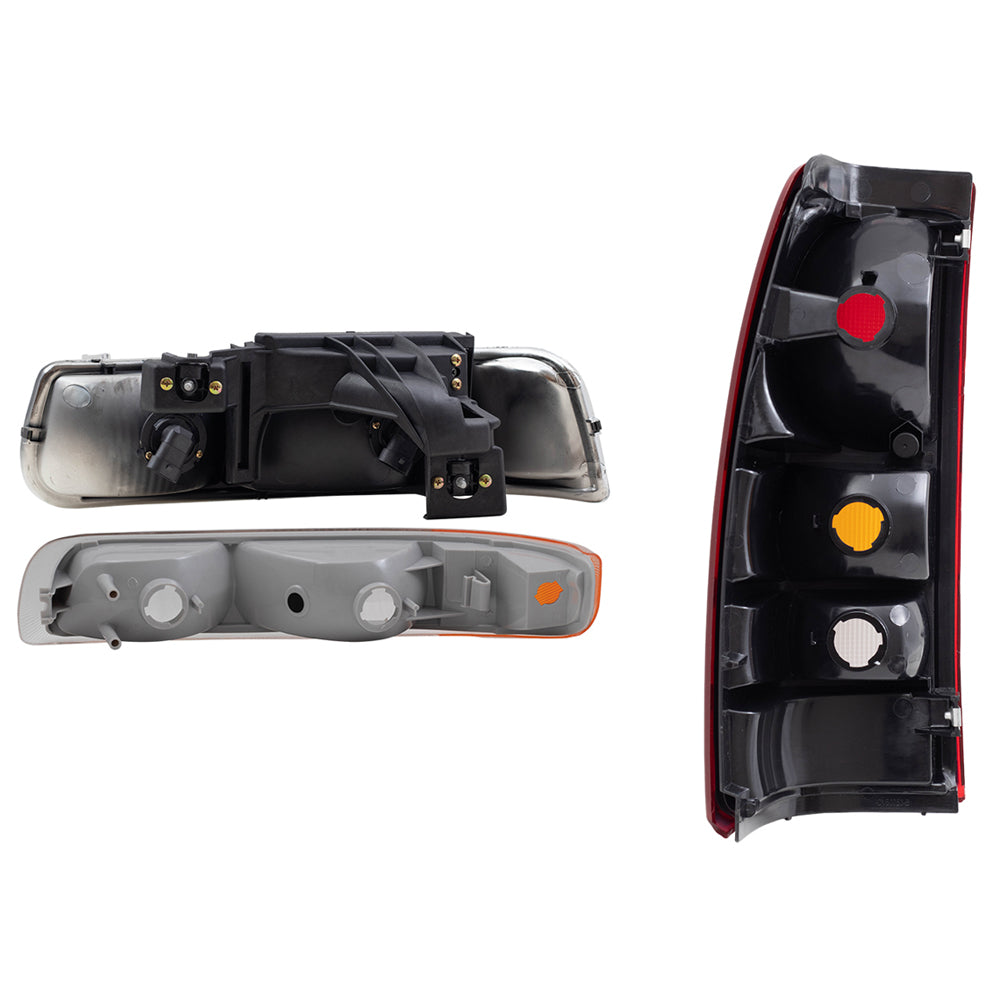 Headlights, Tail Lights & Park Signal Side Lamps 6 Pc Driver and Passenger Set Compatible with 1999-2002 Silverado 1500/2500 Fleetside