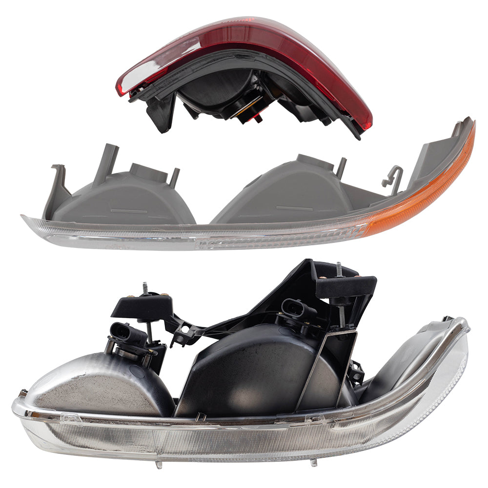 Headlights, Tail Lights & Park Signal Side Lamps 6 Pc Driver and Passenger Set Compatible with 1999-2002 Silverado 1500/2500 Fleetside