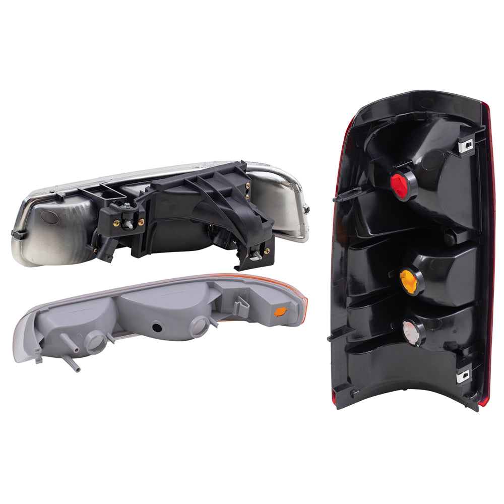 Headlights, Tail Lights & Park Signal Side Lamps 6 Pc Driver and Passenger Set Compatible with 1999-2002 Silverado 1500/2500 Fleetside