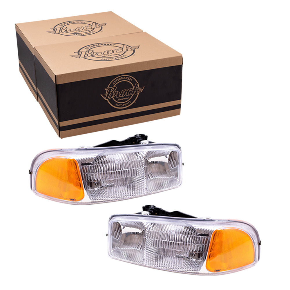 Headlights Set fits GMC Sierra Pickup Truck Yukon & Yukon XL Pair Halogen Lens