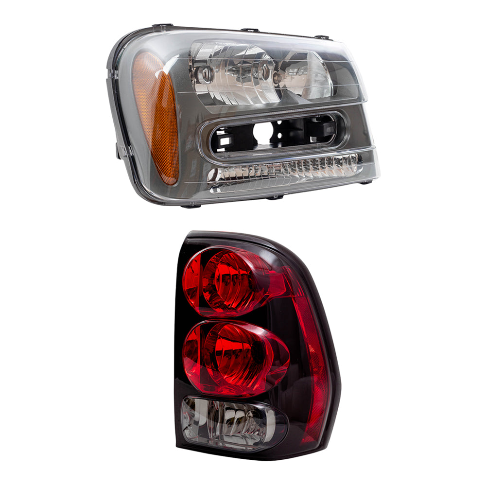 Brock Replacement Headlights and Tail Lights Compatible with 2002-2009 Trailblazer