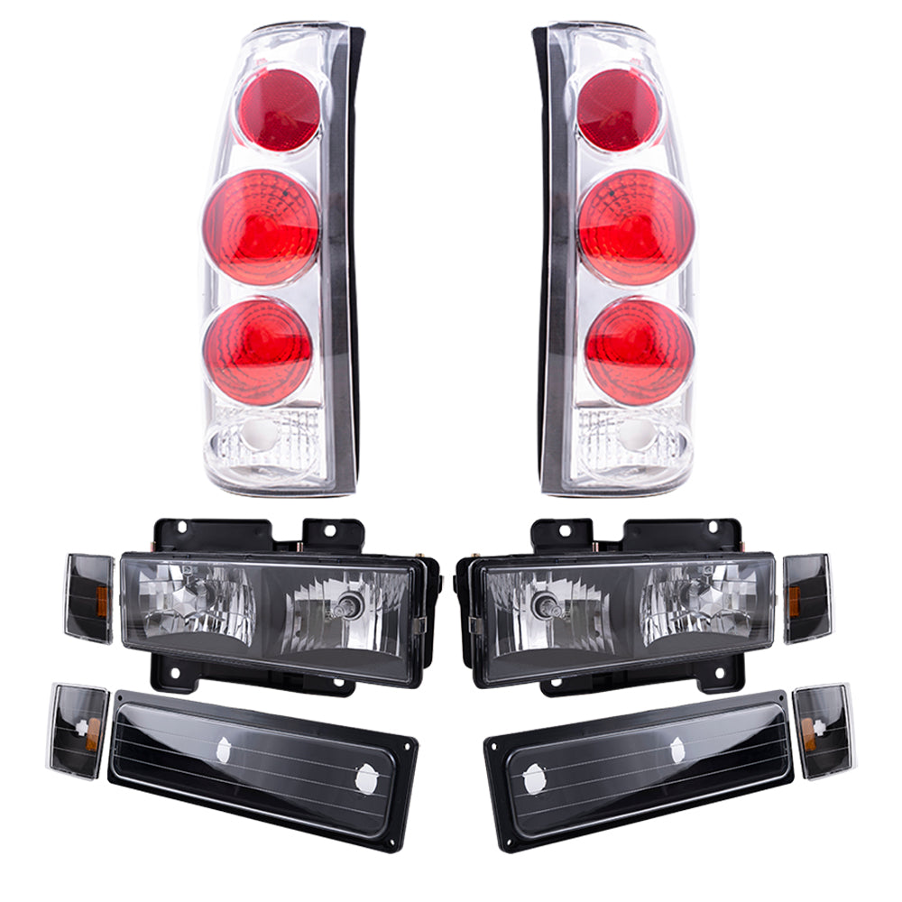 Brock Aftermarket Replacement Front Rear Driver Left Passenger Right 10 Piece Composite Type Performance Light Set Black Compatible with 1988-1993 Chevy C/K Pickup
