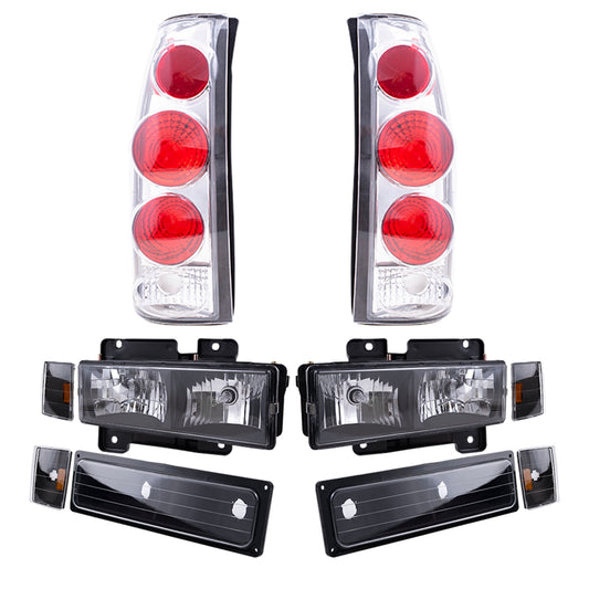 Brock Aftermarket Replacement Front Rear Driver Left Passenger Right 10 Piece Composite Type Performance Light Set Black Compatible with 1988-1993 Chevy C/K Pickup