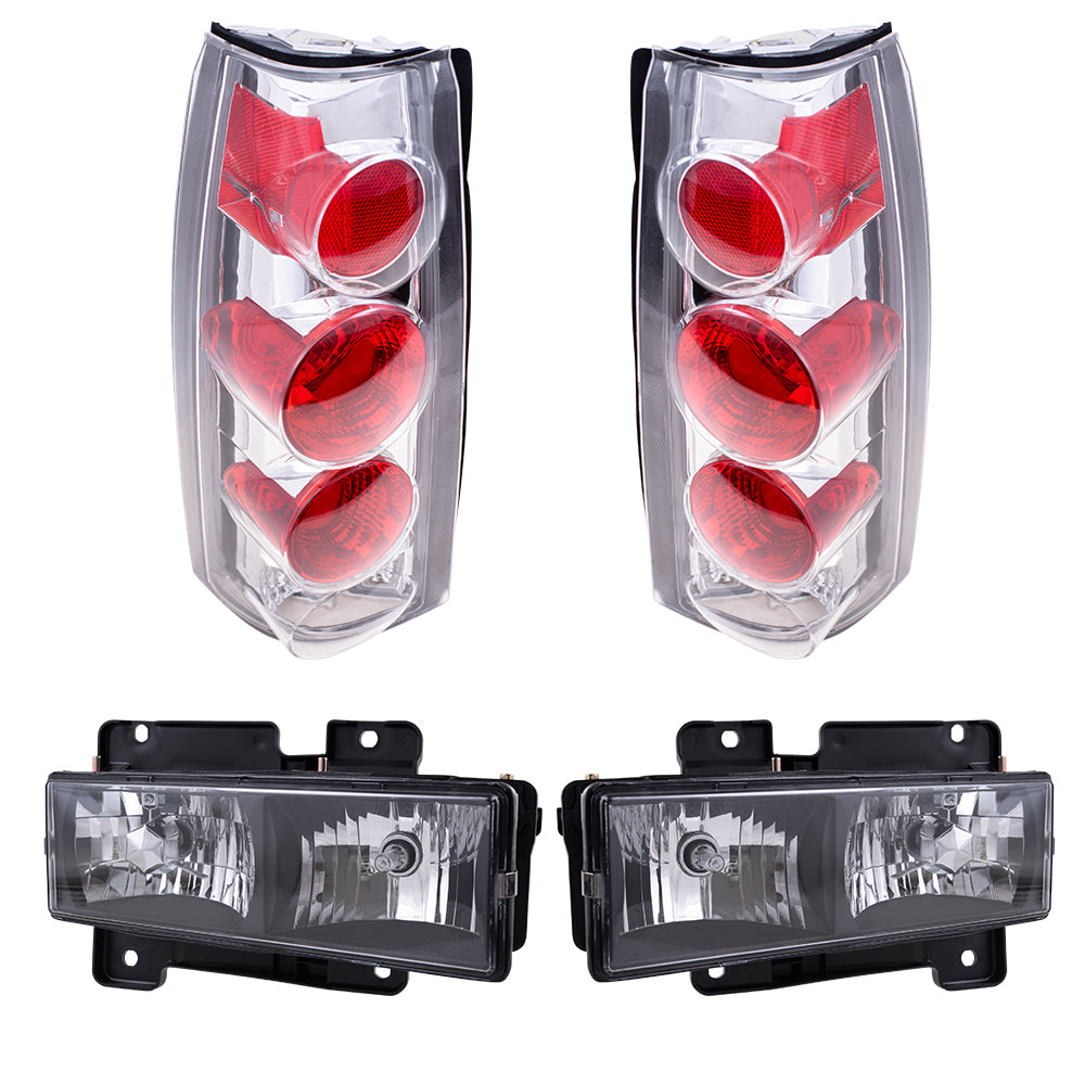 Brock Aftermarket Replacement Front Rear Driver Left Passenger Right 10 Piece Composite Type Performance Light Set Black Compatible with 1988-1993 Chevy C/K Pickup