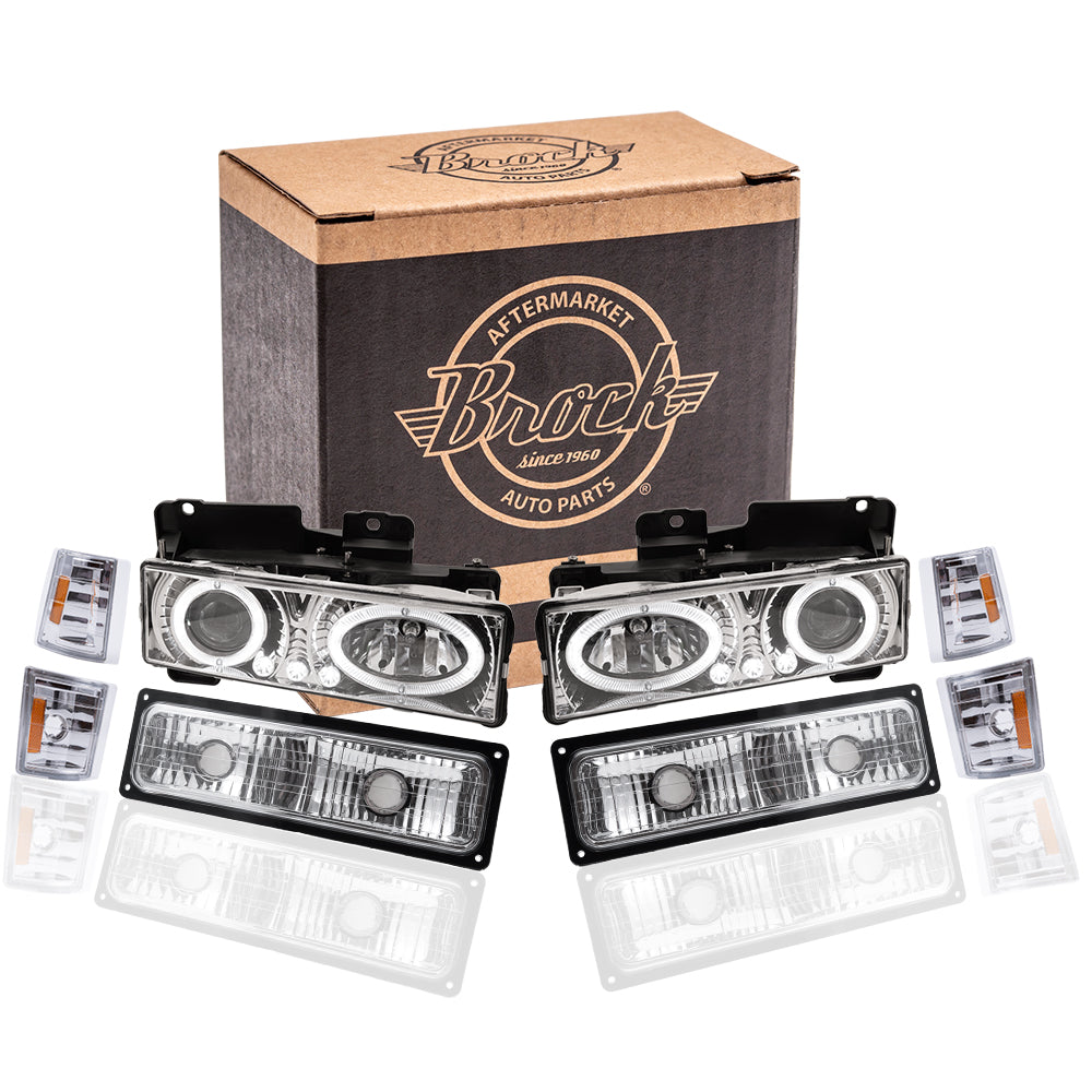 Brock Aftermarket Replacement Front Driver Left Passenger Right 8 Piece Composite Type Performance Light Set Compatible with 1994-2002 GMC C/K Pickup