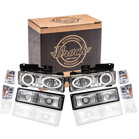 Brock Aftermarket Replacement Front Driver Left Passenger Right 8 Piece Composite Type Performance Light Set Compatible with 1994-2002 GMC C/K Pickup