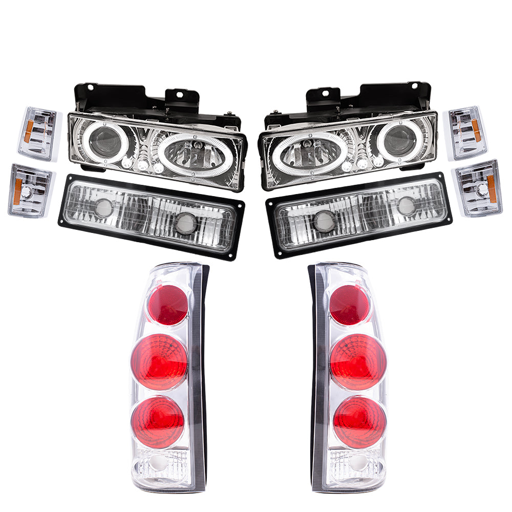 Brock Aftermarket Replacement Front Rear Driver Left Passenger Right 10 Piece Composite Type Performance Light Set Chrome Compatible with 1994-2002 GMC C/K Pickup