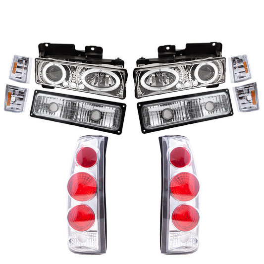 Brock Aftermarket Replacement Front Rear Driver Left Passenger Right 10 Piece Composite Type Performance Light Set Chrome Compatible with 1994-2002 GMC C/K Pickup